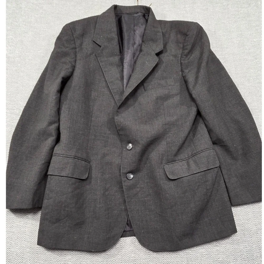 Angelica Career Fashions Mens 42 Short Blazer Charcoal Gray‎ 2-Button Sport Coat